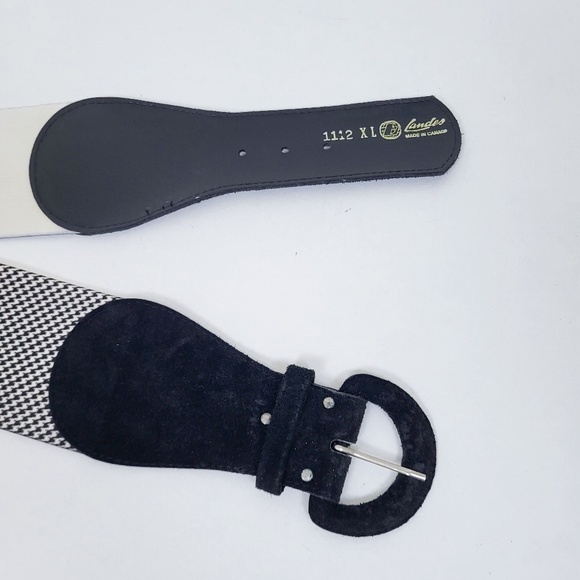 90s Houndstooth Belt Wide Buckle Thick Suede Black White - Picture 11 of 11